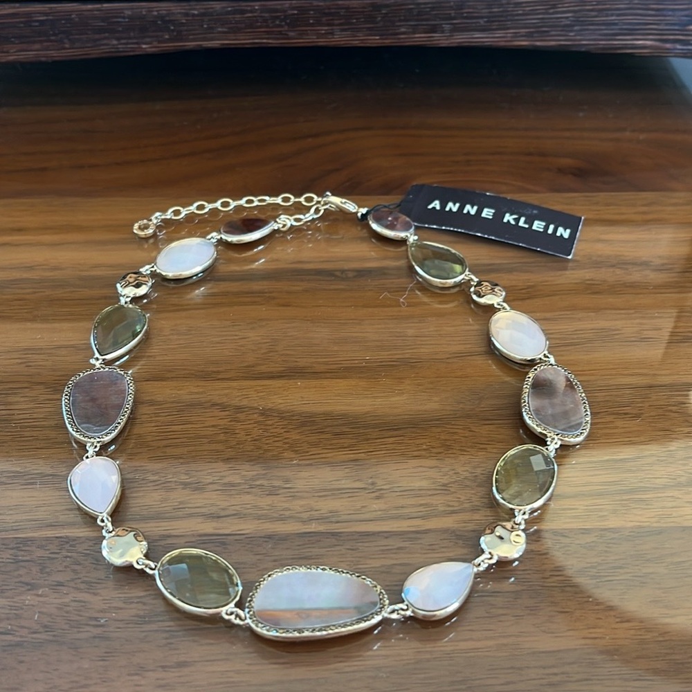 Anne Klein Gold Tone Multicolor Stone Collar Necklace